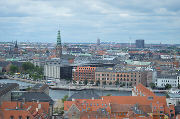 Copenhagen, Denmark Skyline its iconic colorful buildings and World's famous Danish Architecture.