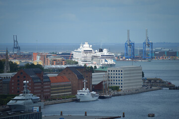 Copenhagen, Denmark Skyline its iconic colorful buildings and World's famous Danish Architecture.