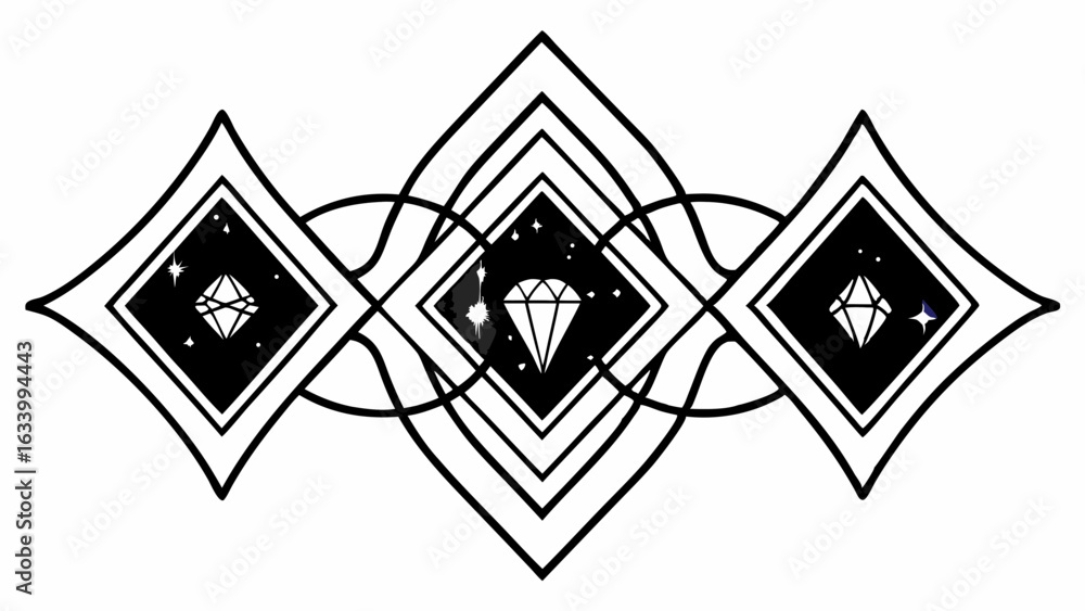 Poster vector elegant diamond geometry design featuring celestial elements, creating captivating visual