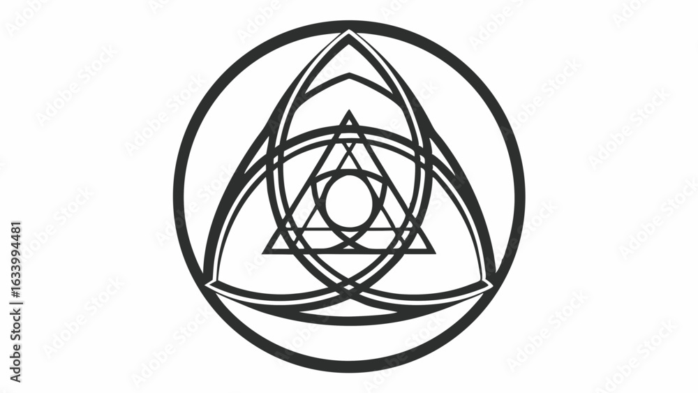 Poster vector geometric design featuring nested triangles and spirals, creating captivating vortex effect