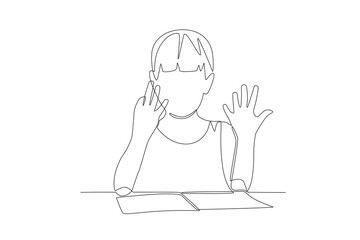 Female students counting on their fingers. Student doing math concept one-line drawing