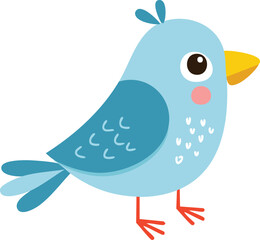 Cute light blue cartoon bird with large eyes and cheerful design.