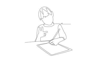 Female students counting on their fingers. Student doing math concept one-line drawing