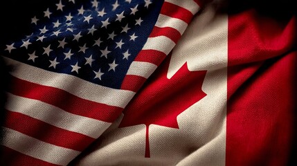 Symbol of Unity American and Canadian Flags Together, Representing Friendship and Cooperation.