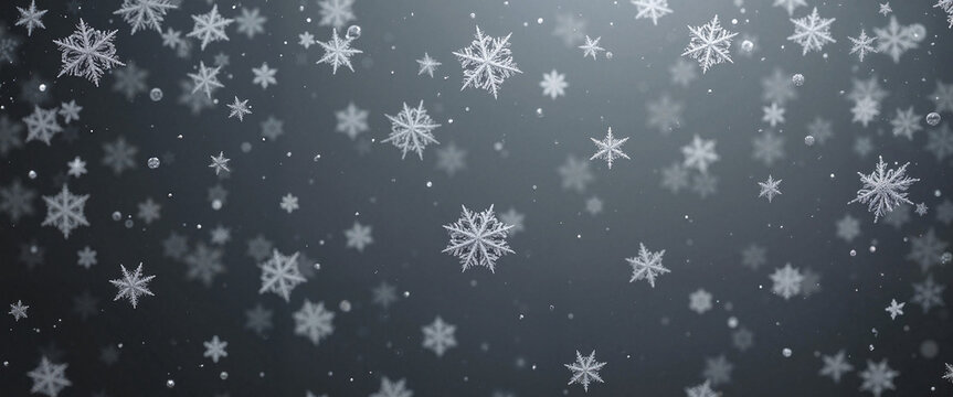 Abstract winter theme with falling snowflakes on a dark gradient backdrop, designed for Christmas greeting cards, holiday web banners, seasonal presentations, and festive flyers.