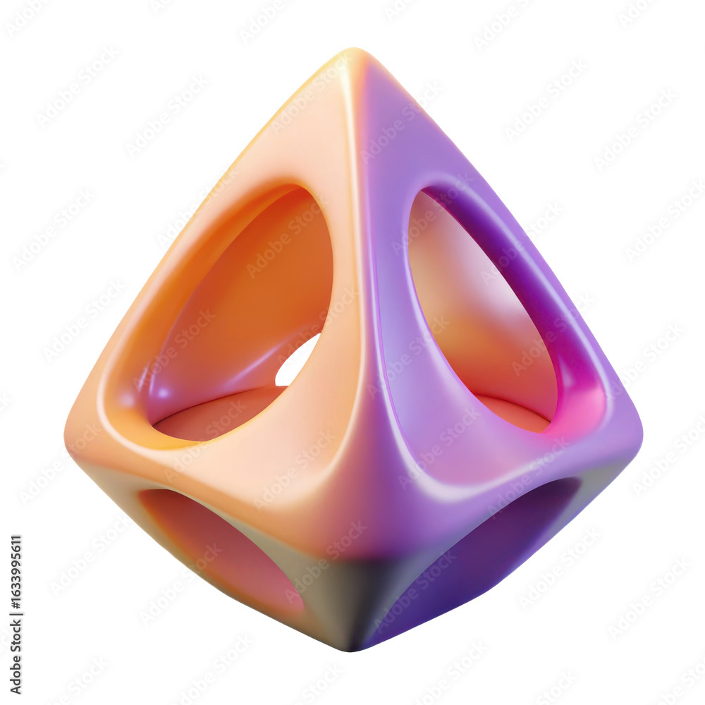 Poster abstract geometric sculpture with smooth rounded edges and iridescent pastel colors isolated on tran