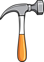 Illustration of a hammer with a wooden handle and a gray metal head, shown on a white background.