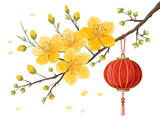Apricot Blossoms and Lantern: Lunar New Year Symbol