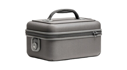 Gray hard-shell cosmetic case with handle and zipper