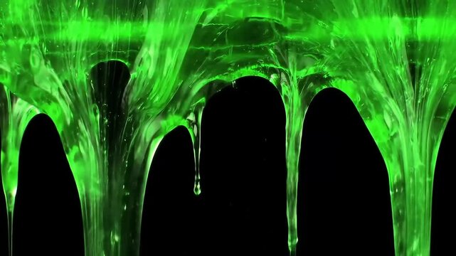 Abstract Green Slime Dripping: An artistic, abstract close-up of neon-green, liquid slime dripping against a backdrop. This image embodies themes of texture and creativity.
