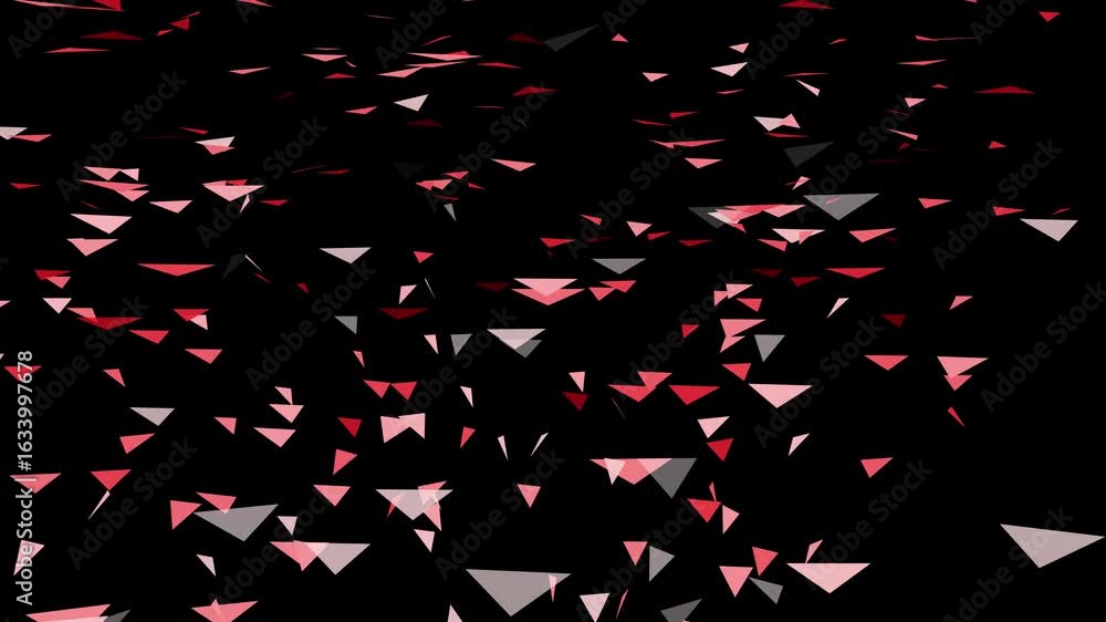 Poster abstract red triangles falling on black background animation