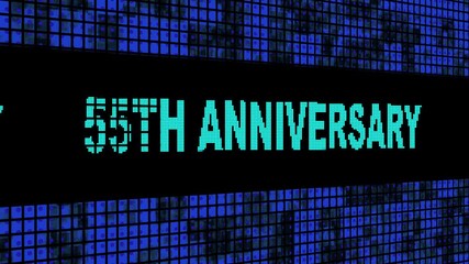 55th Anniversary Side Text Scrolling on Light Blue Digital LED Display Board Pixel Light Screen Looped Animation 4K Background. Blinking Light, Pixel Monitor, LED Wall Pannel 4k video animation.
