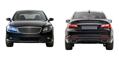 Car Front and back View isolated on transparent white background, clipping path