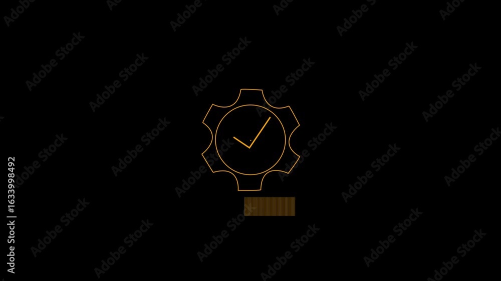 Poster three gears stacked on top of a horizontal bar. neon three gear interface. animated a checkmark symb