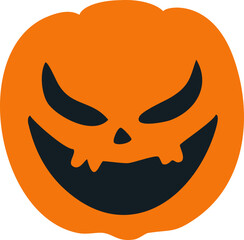A scary and sinister jack-o'-lantern face with a wide, toothy grin and evil eyes.