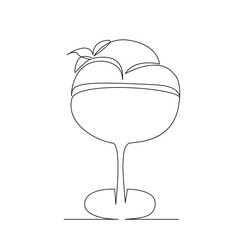 One continuous single drawing line art flat doodle ice cream, bowl, cup, food, food and drink, frozen food, dairy product. Isolated image hand draw contour on a white background, hand drawn, not AI
