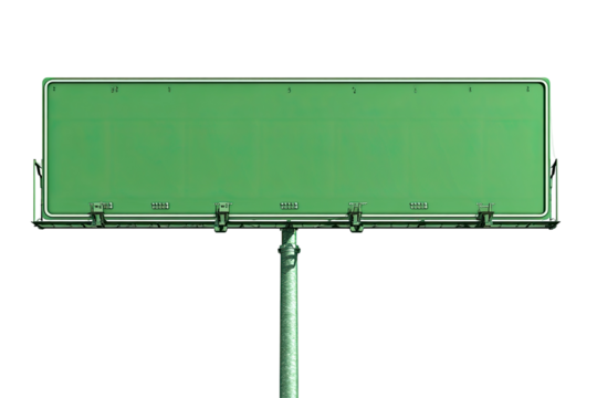 A large, blank, light-green billboard mounted on a metal pole