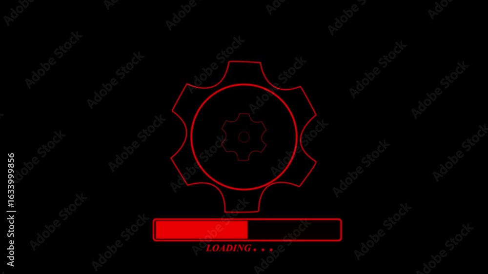 Poster three gears stacked on top of a horizontal bar. neon three gear interface. animated a checkmark symb
