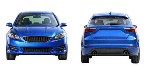 Car Front and back View isolated on transparent white background, clipping path