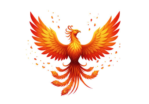 Isolated Fiery Phoenix Rising from Ashes