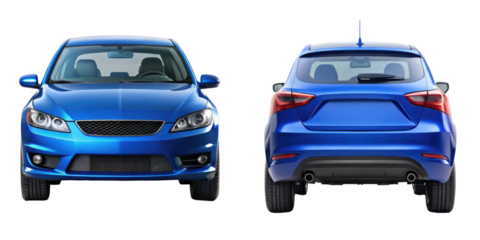 Car Front and back View isolated on transparent white background, clipping path