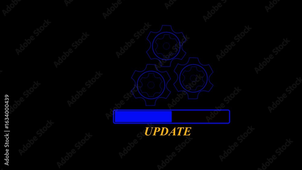 Poster three gears stacked on top of a horizontal bar. neon three gear interface. animated a checkmark symb
