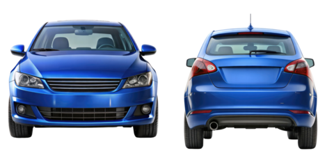 Car Front and back View isolated on transparent white background, clipping path