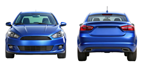 Car Front and back View isolated on transparent white background, clipping path