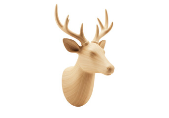Isolated Carved Wooden Deer Head Wall Mount