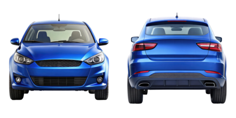 Car Front and back View isolated on transparent white background, clipping path
