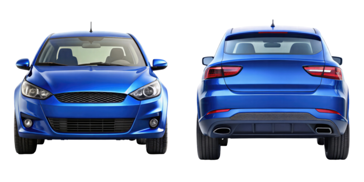 Car Front and back View isolated on transparent white background, clipping path