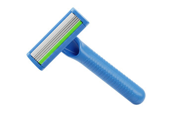 Isolated Blue Disposable Razor with Green Strip