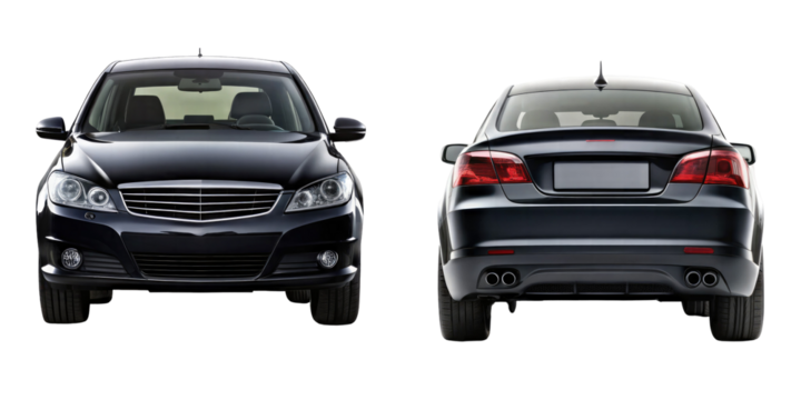 Car Front and back View isolated on transparent white background, clipping path