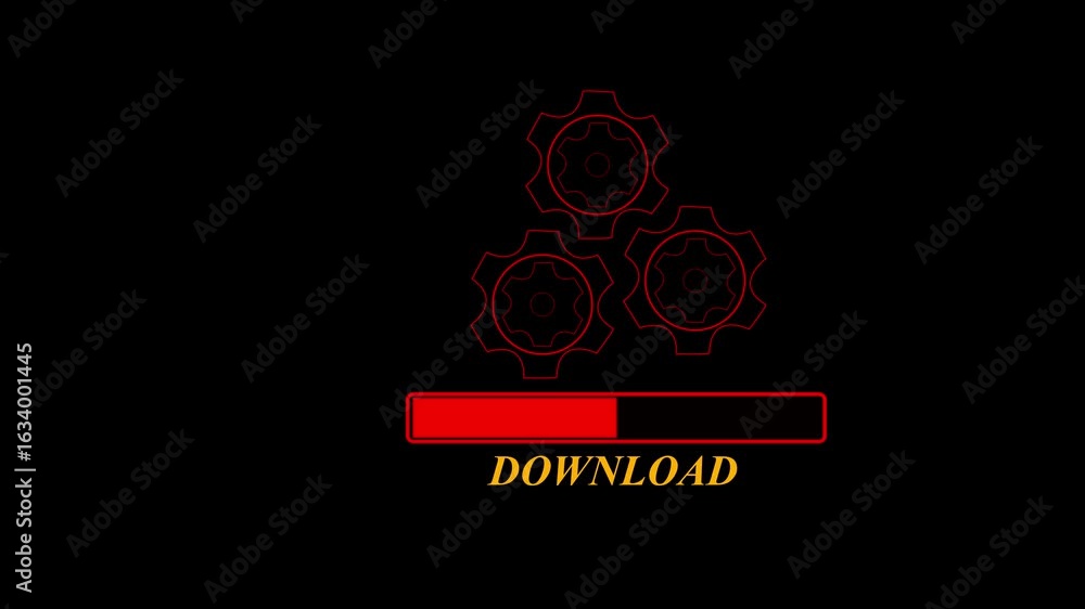 Poster three gears stacked on top of a horizontal bar. neon three gear interface. animated a checkmark symb