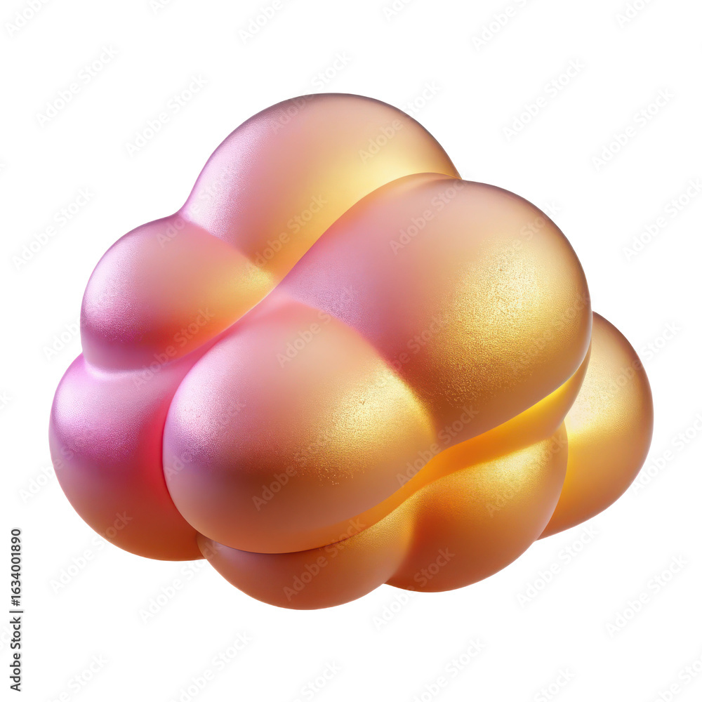 Poster abstract cluster of iridescent pearlescent spheres with soft pink and golden hues isolated on transp
