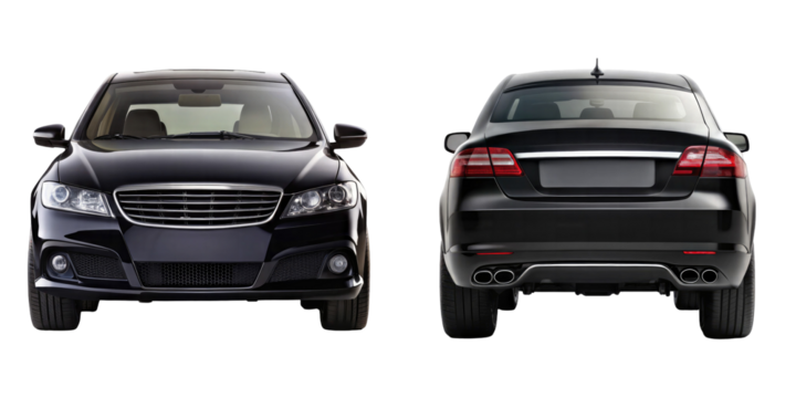 Car Front and back View isolated on transparent white background, clipping path