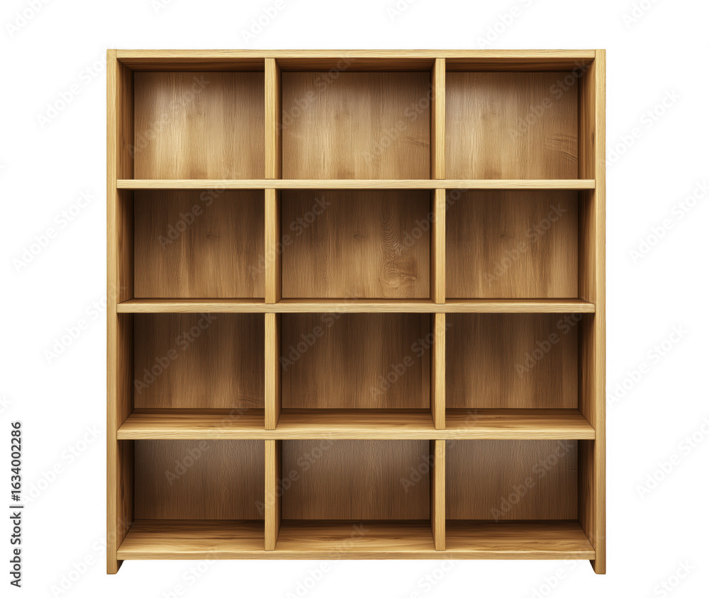 Poster empty wooden bookshelf isolated on a transparent background perfect for interior design concepts
