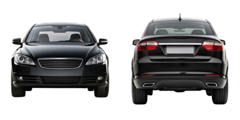 Car Front and back View isolated on transparent white background, clipping path