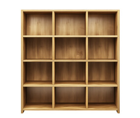 Empty wooden bookshelf isolated on a transparent background perfect for interior design concepts