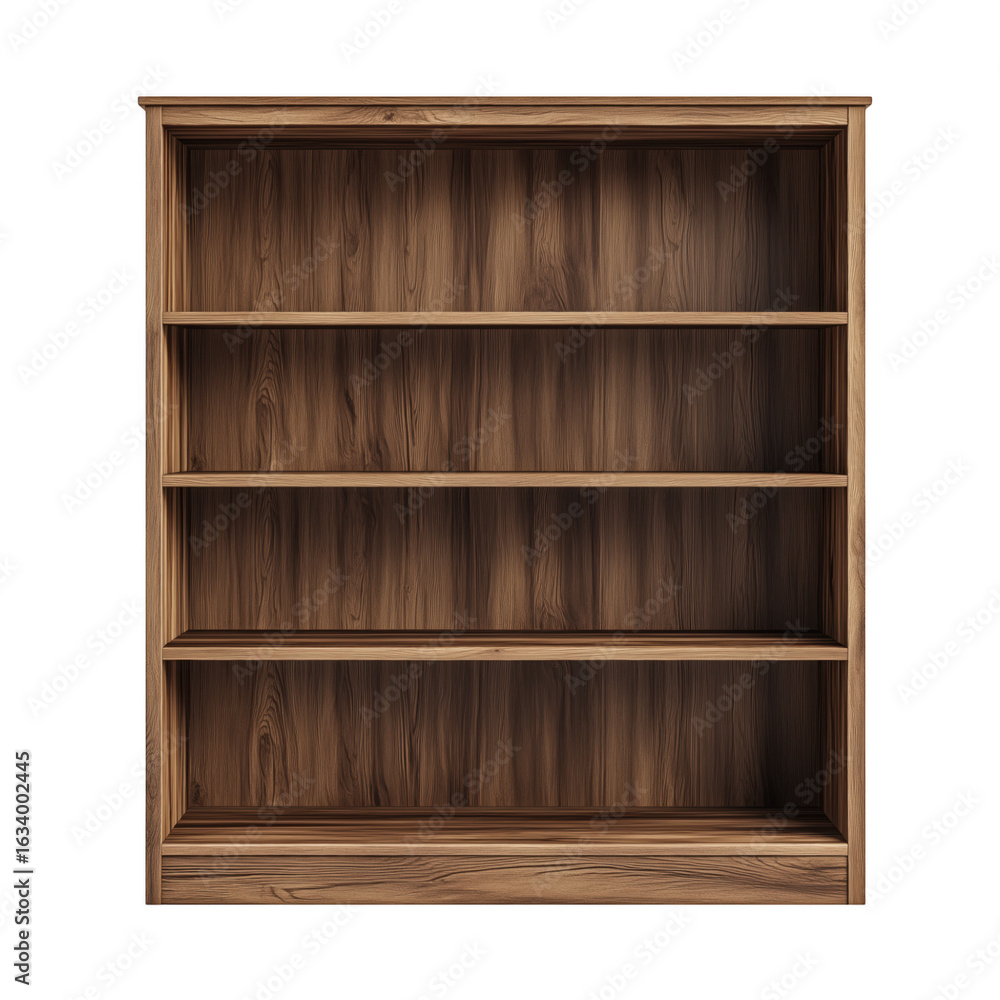 Poster empty wooden bookshelf isolated on transparent background ready for books and various objects