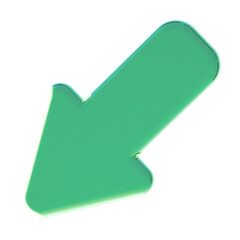 Green arrow pointing diagonally downward to the left on transparent background, conveying decrease, direction, or retreat in a modern glowing design.