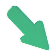Green arrow pointing diagonally downward to the right on transparent background, symbolizing decline, direction, or movement in a modern graphic style.