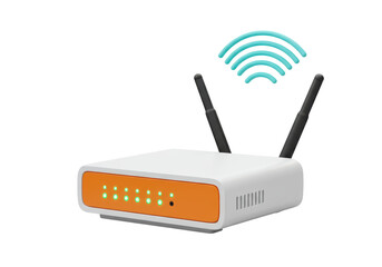 Isolated White and Orange WiFi Router