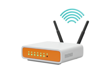Isolated White and Orange WiFi Router