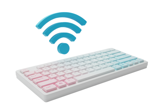 Isolated White Keyboard with Pastel Accents and WiFi Symbol