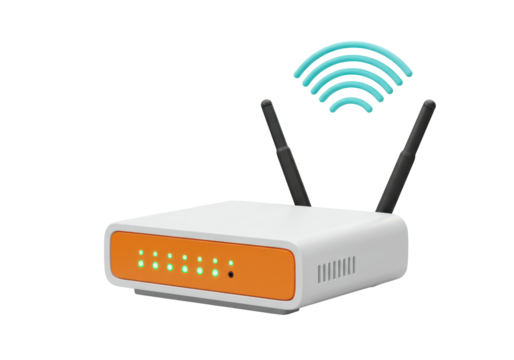 Isolated White and Orange WiFi Router