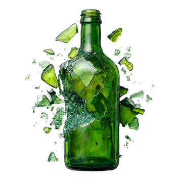 Exploding Green Glass Bottle Shattered Fragments