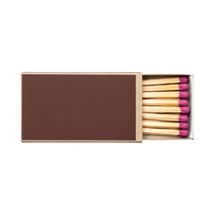 Open matchbox with matches isolated on transparent background