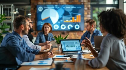 A diverse group of business professionals engaged in a collaborative meeting in a modern office setting.