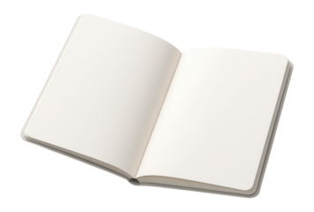 Open blank notebook with lined pages, useful for writing, drawing, or planning, on transparent background.